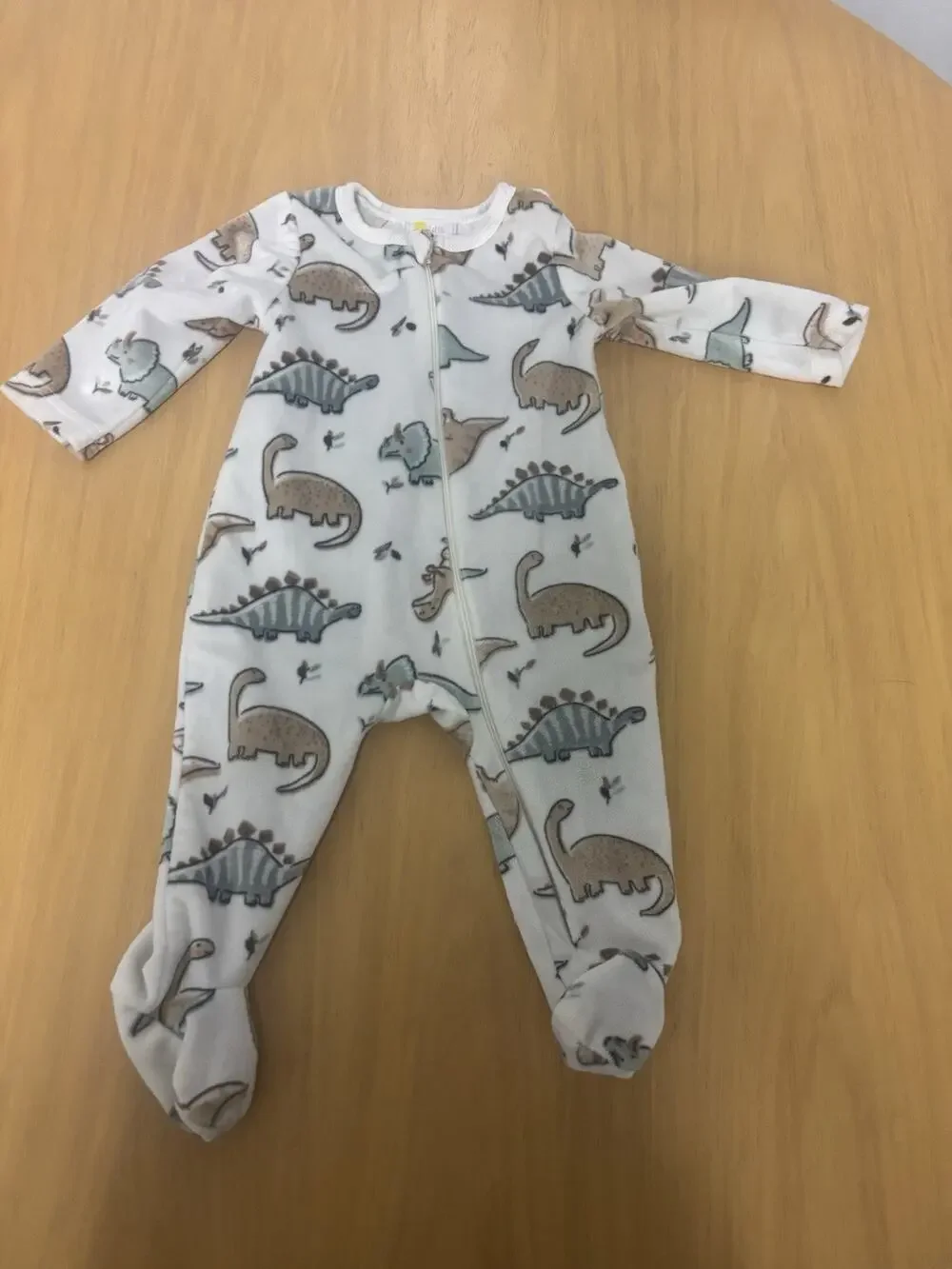 Infant Tan Long Sleeve One Piece W/Dinosaurs Size 6-9 Months Pre Owned. (E3)